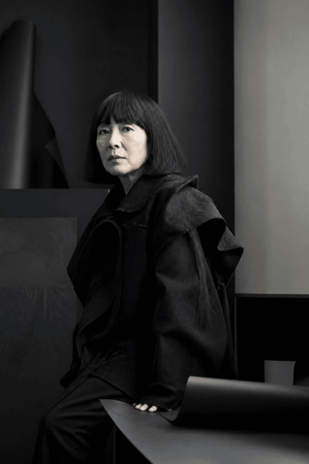 Rei Kawakubo, founder of Comme des Garçons, in an editorial fashion portrait